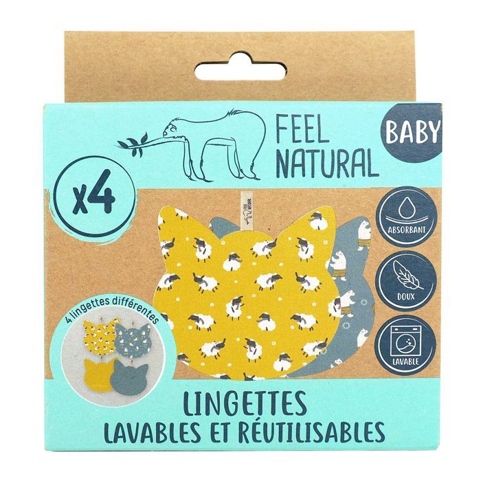 PACK DE 2 LOTS DE 4 LINGETTES CHAT - Feel Natural Baby