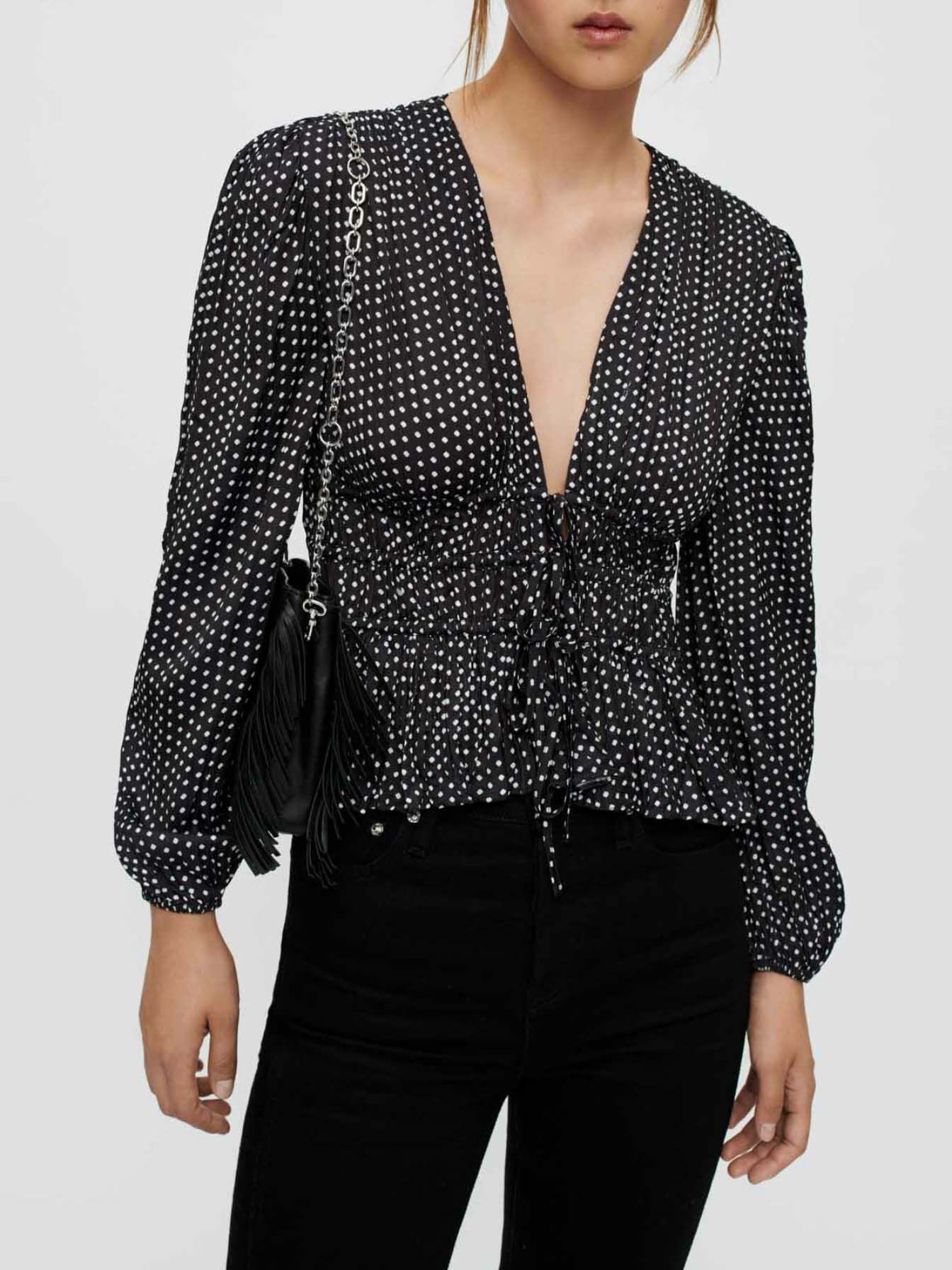 Top din satin cu imprimeu de trifoi și buline Mini Clover-Pois
