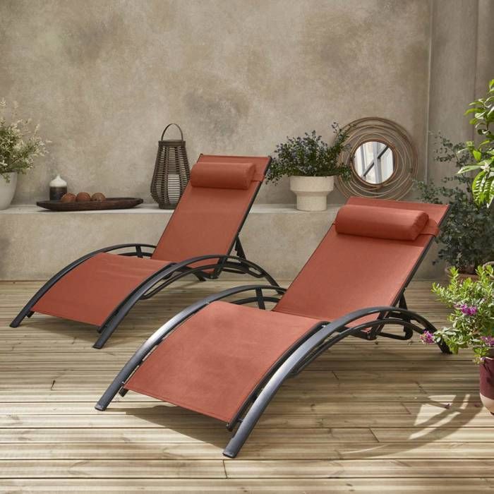 Coppia di lettini prendisole in alluminio - Louisa terracotta - Lettini prendisole in alluminio e textilene