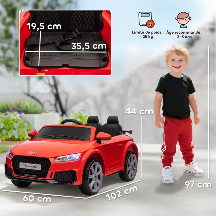 Electric car - HOMCOM - children's Audi TT RS 12V 30W speed 3 km/h remote control LED - PP - red