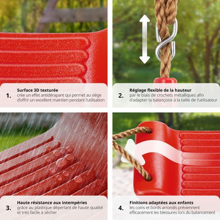 COLUMPIO - TECTAKE - SWIFTY con asiento antideslizante, regulable en altura y resistente a la intemperie, soporta hasta 75 kg - Rojo