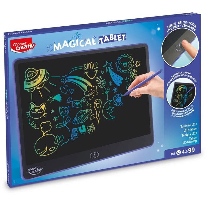 LCD Drawing Tablet - MAPED CREATIV - XL Magic Tablet - Large Screen - 3-Color Writing - Button Eraser