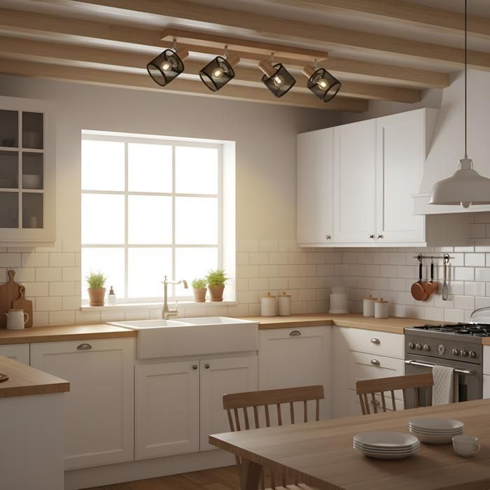 Ceiling light - NETTLIFE - 4-spot E14 ceiling light - 4 x E14 25W - Vintage wood & metal - 350° swivel spotlights