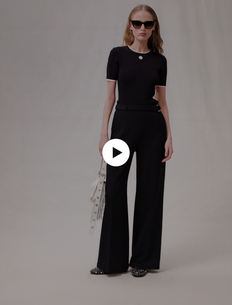 Pantaloni cu croi larg și curea - Negru