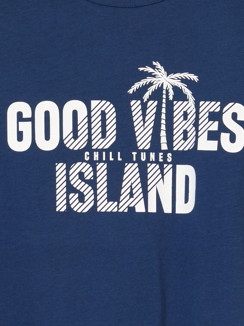 Pijama curto - Estampa 'Good Vibes' - Conjunto de 2 peças - AZUL