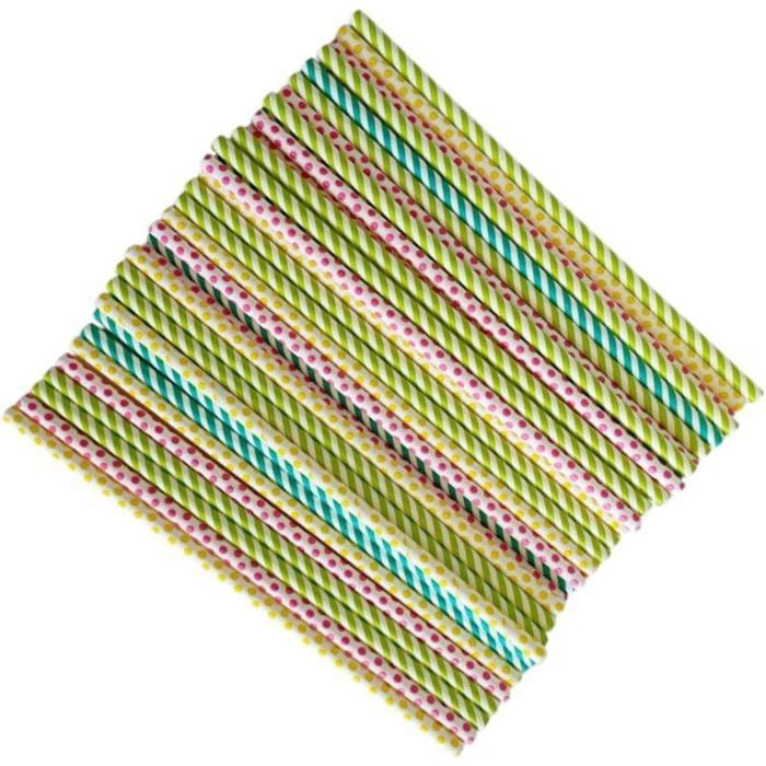 Set of 50 multi-coloured striped paper straws for parties, birthdays, cocktails - Size 20 cm