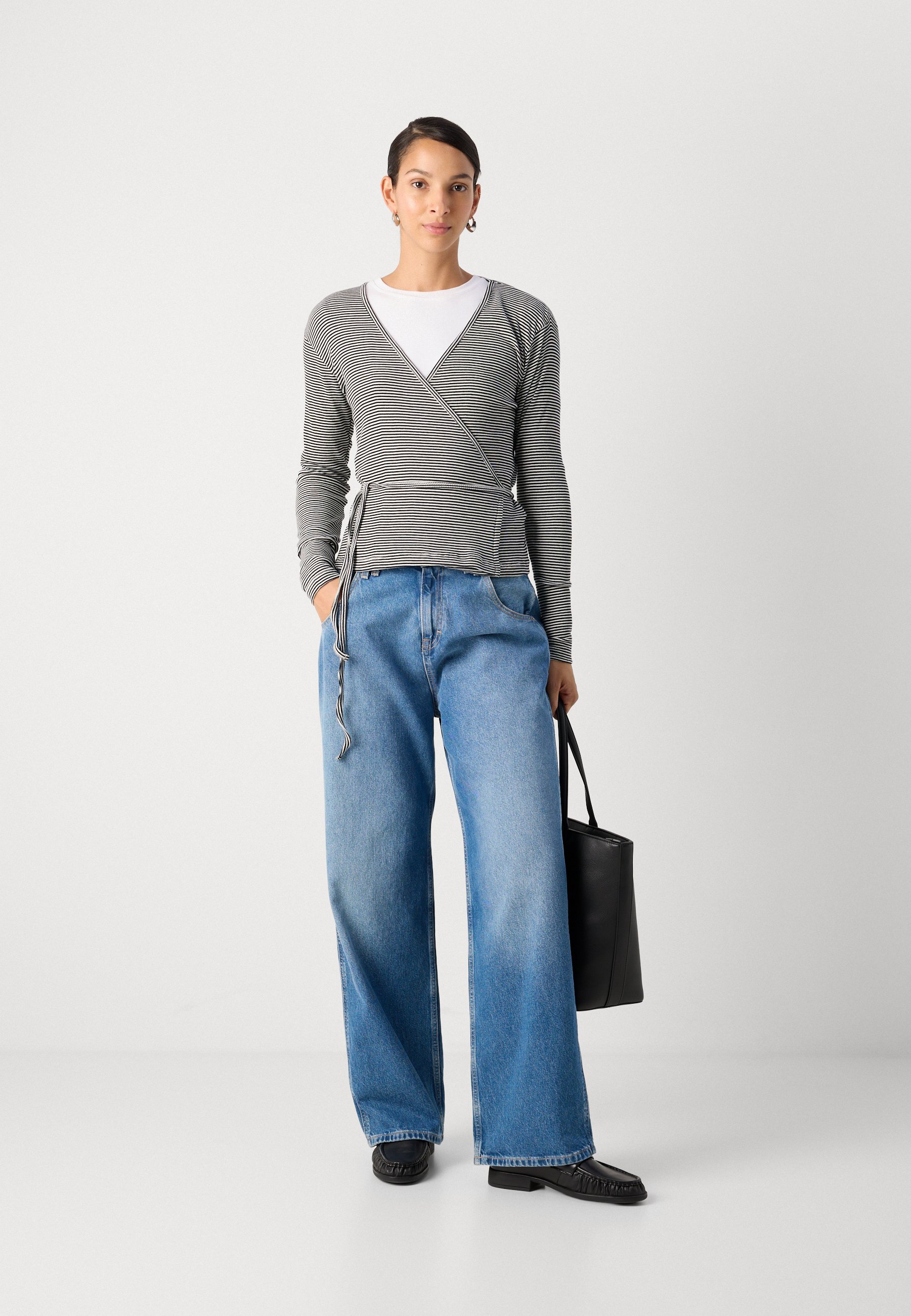 Mads Nørgaard STRIPE SUSI TOP - Top met lange mouwen - zwart/vanille ijs
