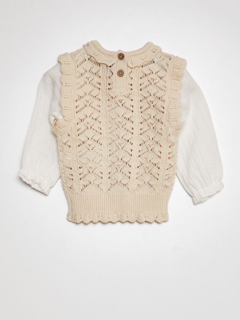 2-in-1 blouse-achtige trui - BEIGE