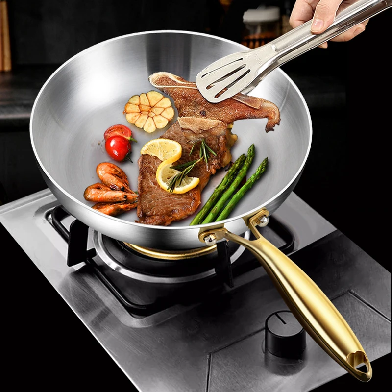 Poêle à frire en acier inoxydable 316, wok, antiadhésif, pour la cuisson de steaks frits, compatible avec les plaques à gaz et à induction, casserole, ustensiles de cuisine.