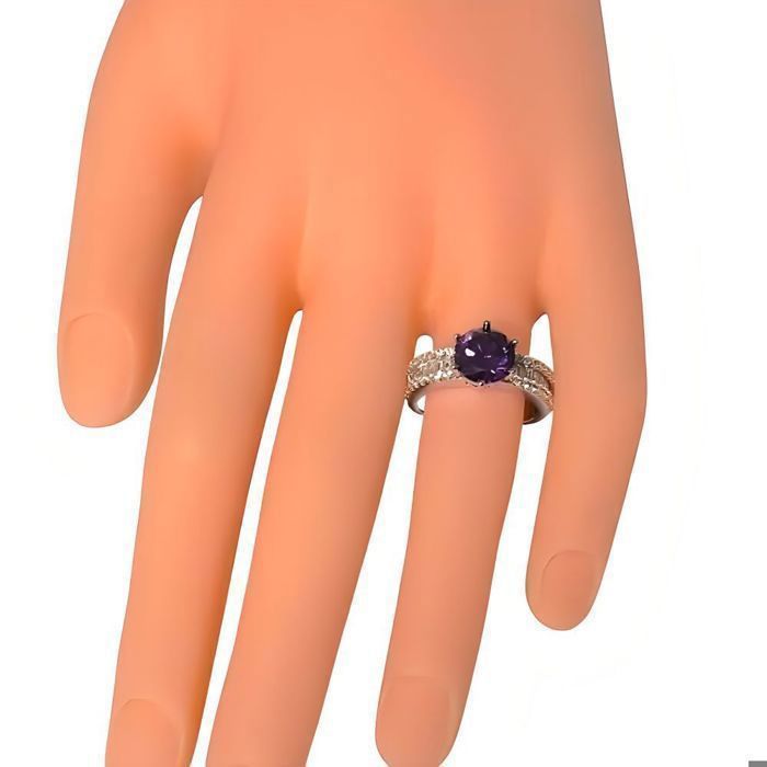 Anello da donna con ametista, cristallo bianco, argento sterling 925, placcato rodio, taglie dalla 52 alla 60.
