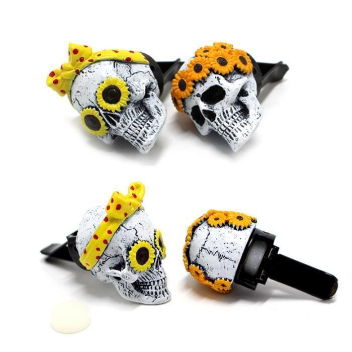 Car Air Freshener, 2-Piece Automatic Car Aroma Diffusers, Skull with Flowers, Interior Decoration