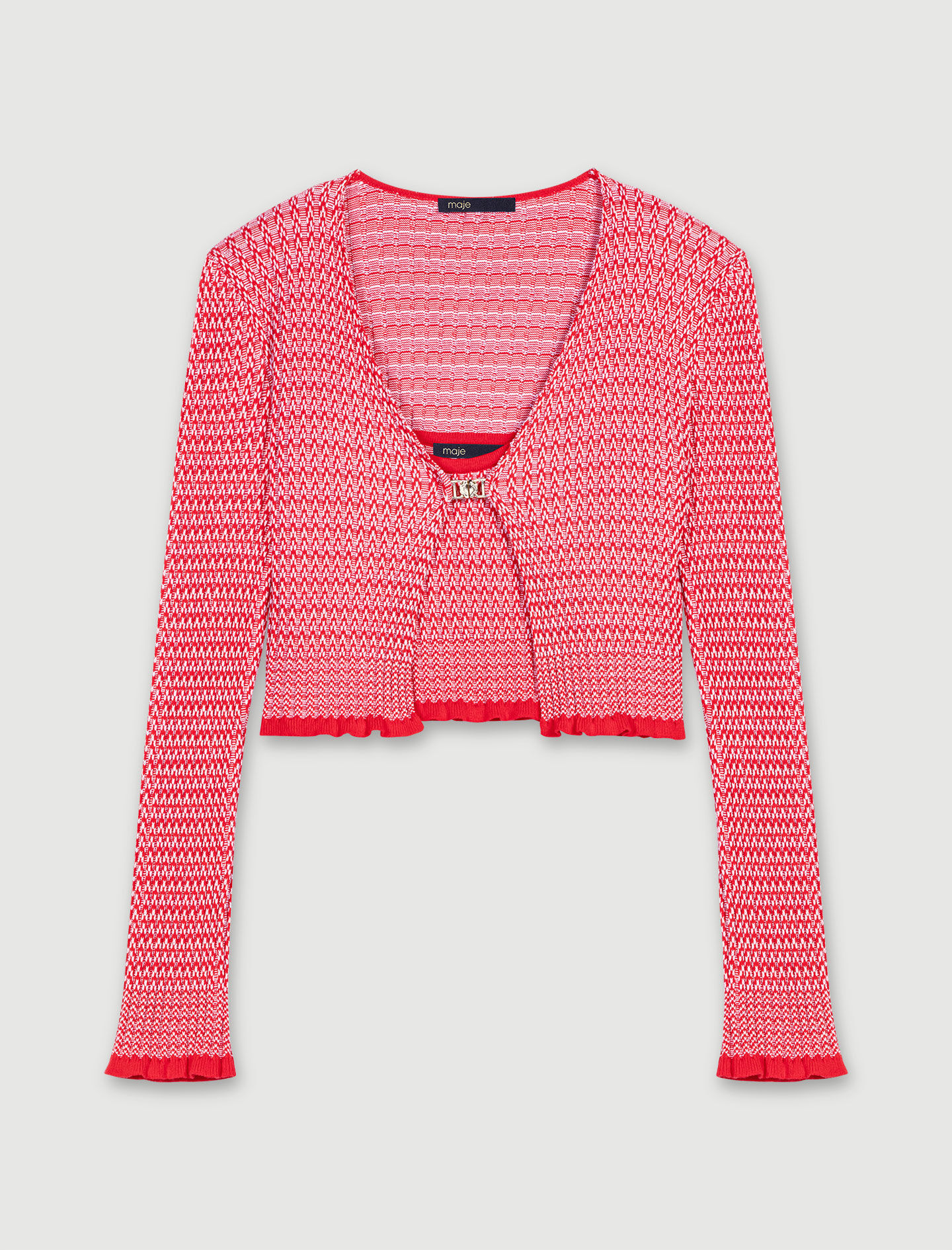 Set tricotat dublu cu model herringbone - Roșu