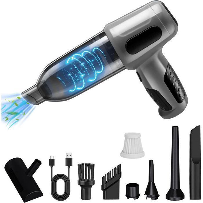 Aspiradora para coche, aspiradora inalámbrica multifunción, potente aspiradora de mano de 6000/10000 Pa (gris (10000 Pa))