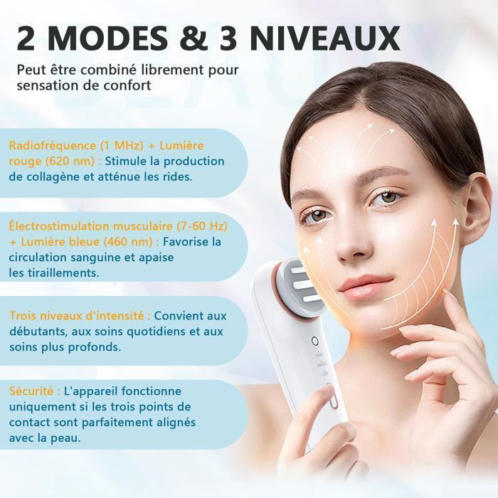 FOSMET 6-in-1 Anti-Wrinkle Facial Massager for Face and Neck, Multifunctional Treatment Device with EMS, LED and RF