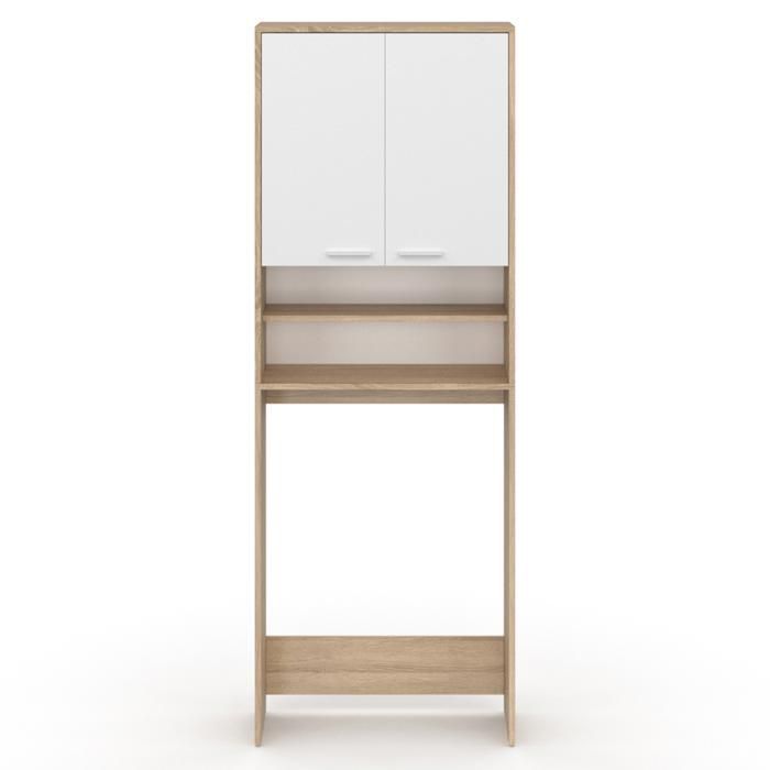 IDMARKET WALLIS white and beech storage unit above washing machine and toilet