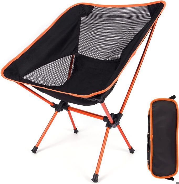 Silla plegable de camping, silla de playa ultraligera con bolsa de transporte, silla plegable de pesca (naranja y negro)