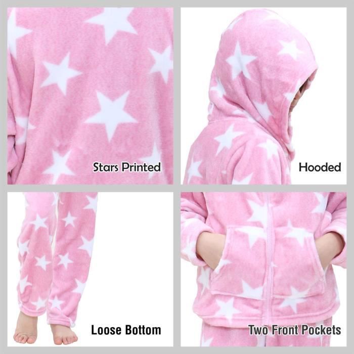 A2Z 4 Kids Star Print Fleece Flannel Zip-Up Hooded Pyjama Outfit Sets for Girls 5-13 Years