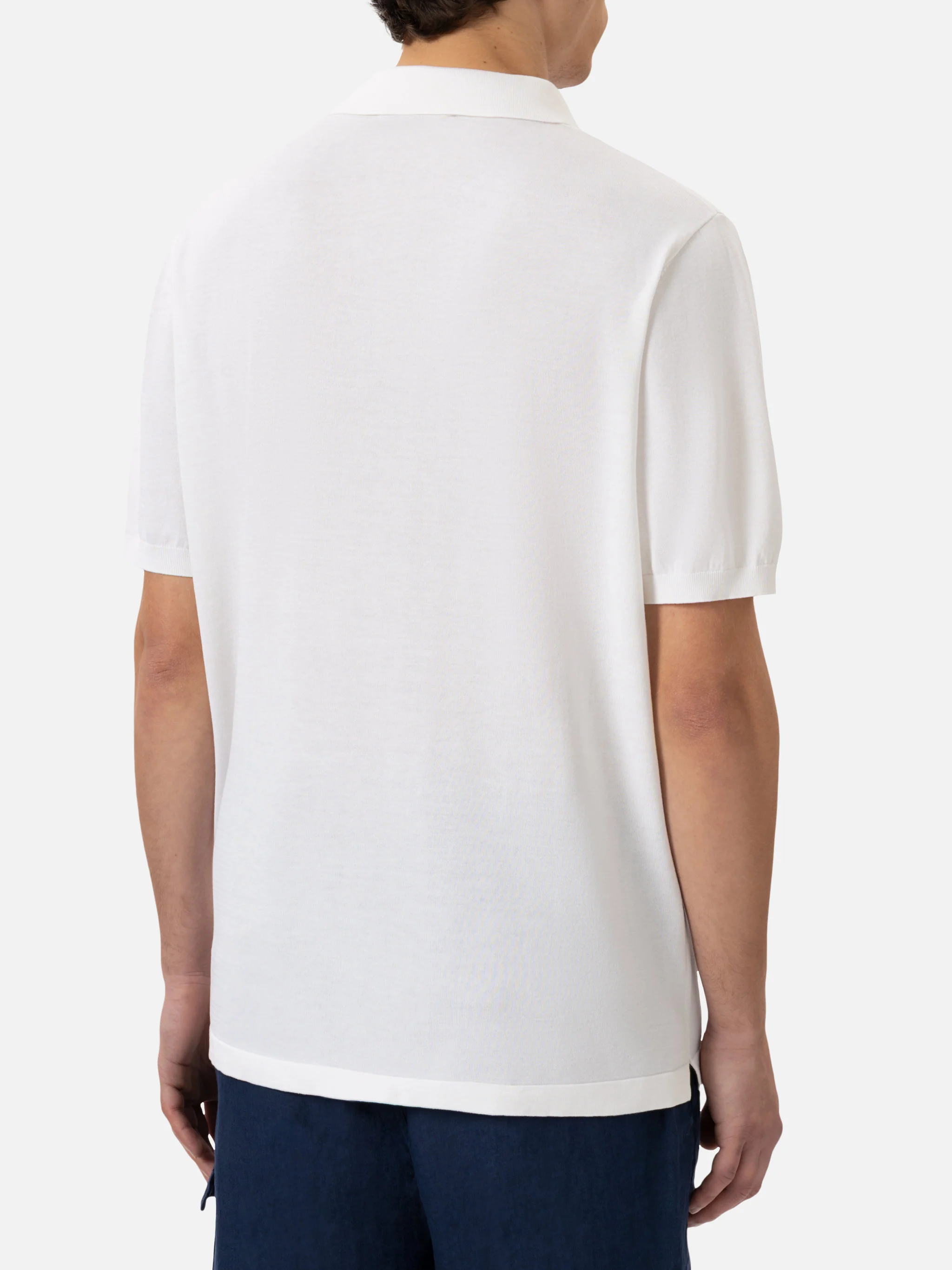 Sloan poloshirt in witte zijde en katoen gebreid