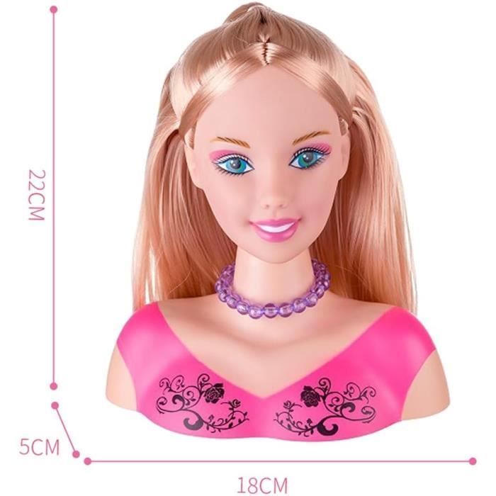 Tete à Coiffer et Maquiller Enfant Pretend Playset 44 Pièces, 22cm Haut Styling Tête Poupée Coiffure Jouet avec Sèche-Cheveux