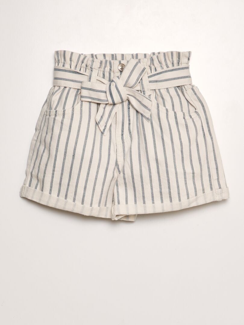 Paperbag denim shorts - BEIGE