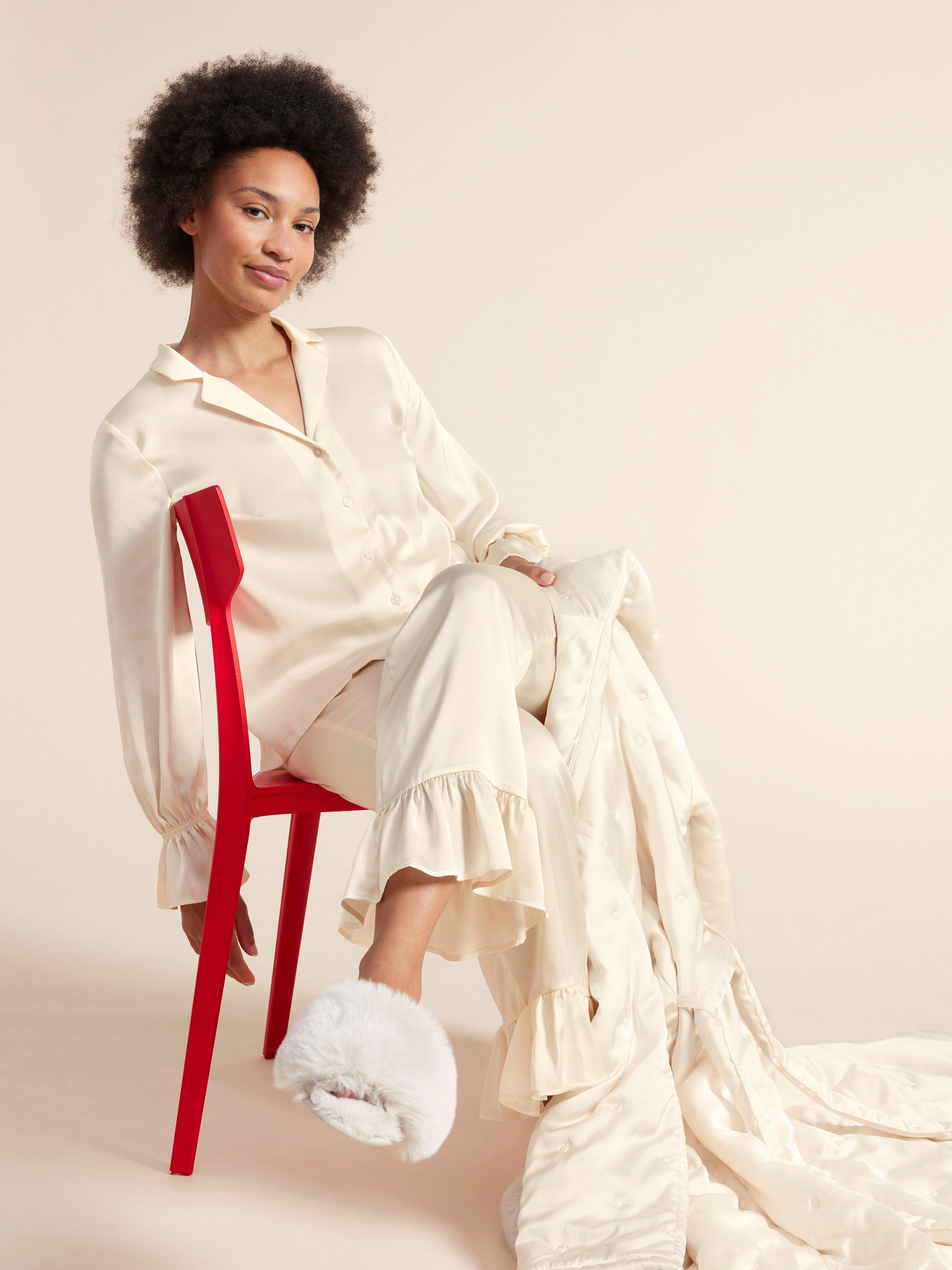 Pyjamasskjorta en satin blanc