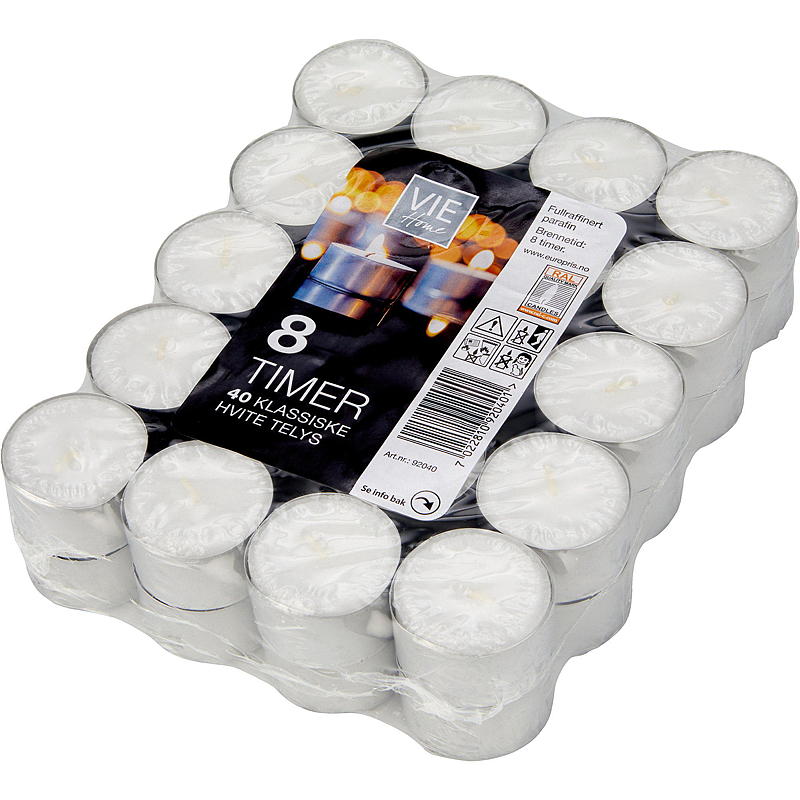 Vie Home telys 40-pakning 8 timers aluminiumskopp