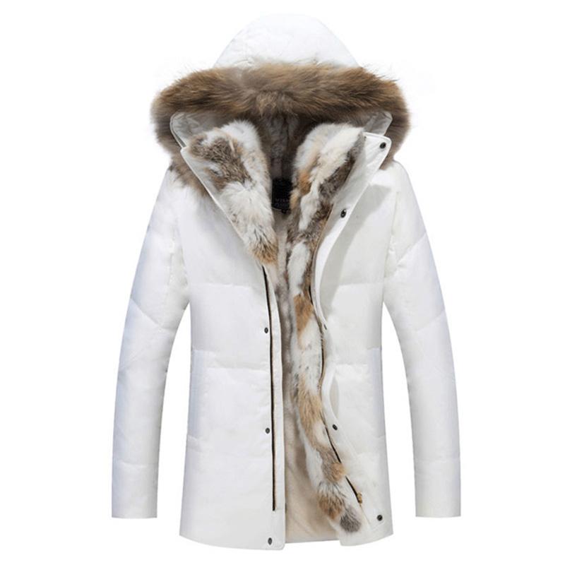 Winter Unisex Down Jackets Detachable Fur collar Hooded Coat Warm Outwear Real Rabbit Raccoon Hood Women Men Thick Coats