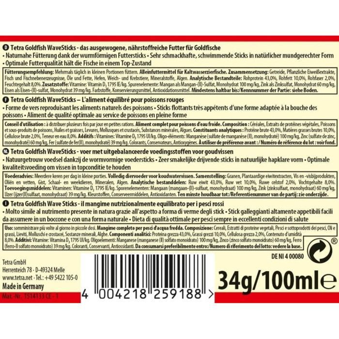 Goldfischfutter – TETRA – Goldfish Wave Stick – 100 ml – Schwimmende Sticks – Pflanzliche Zutaten