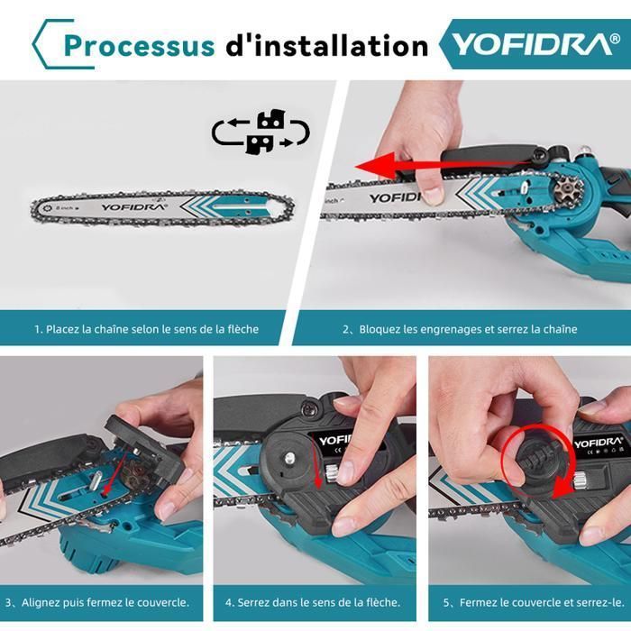 YOFIDRA  Elagueuse sur perche  électrique sans fil 8 pouce, Perche télescopique 100-170 cm, 2X 3000mAh Batteries