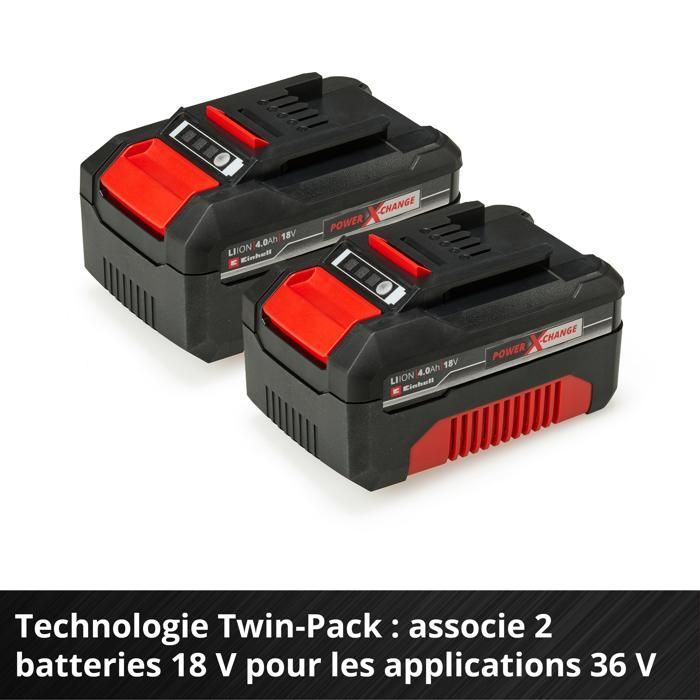 Einhell Starter Kit 2 x 4,0 Ah + Double Chargeur PXC (Lithium-Ion, 18V, 1 chargeur + 2 batteries 4,0 Ah)