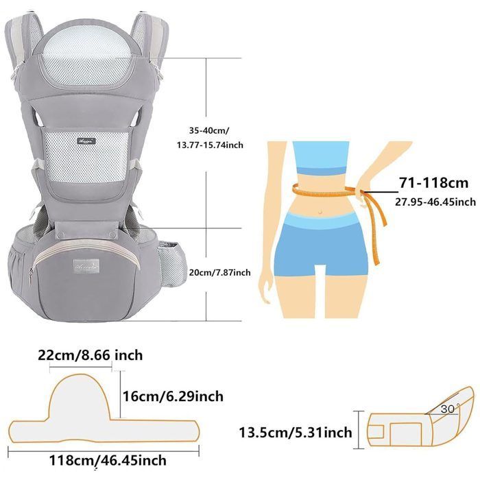 Porte-bébé 6 en 1 avec assise de hanche (ergonomique, respirant, monobloc, réglable), pour les nouveau-nés et les jeunes Étiquette