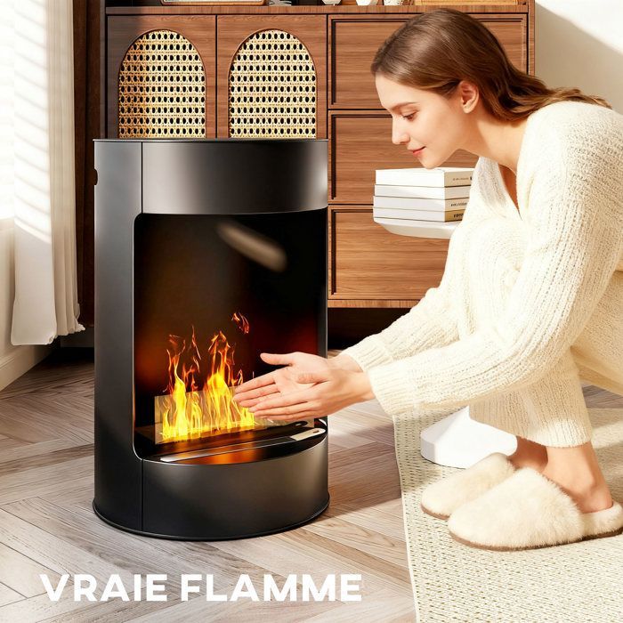 Chimenea de bioetanol - HOMCOM - Depósito de 0,9 L - Tiempo de combustión aprox. 3 horas - Extintor - Acero - Ø 41 x 64 cm - Negro