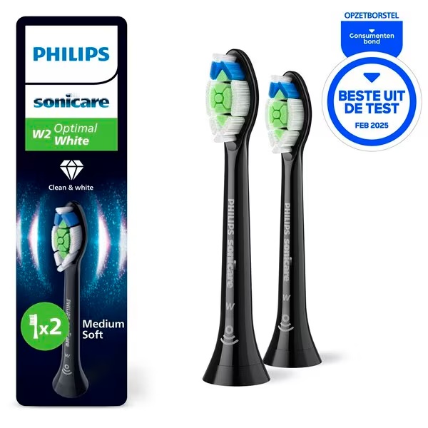 Glave ščetke Philips Sonicare W2 Optimal White HX6062/13, črne, 2 kosa