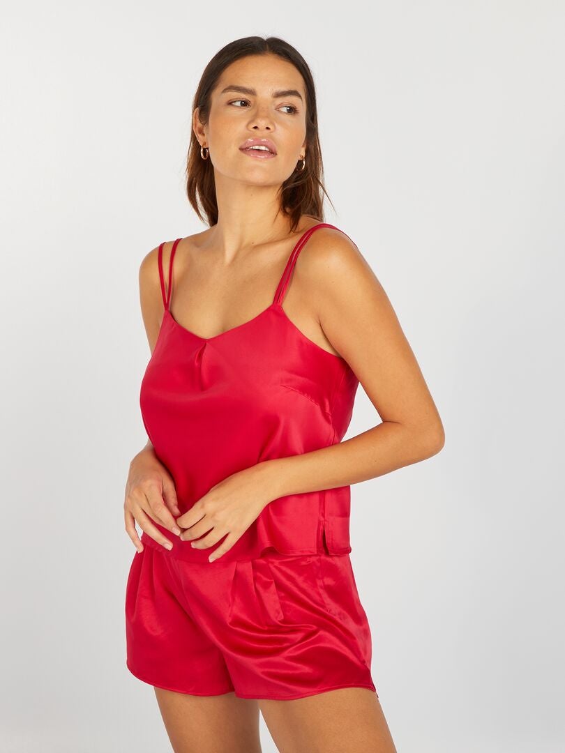 Top de pijama de cetim 'Sans Complexe' - VERMELHO