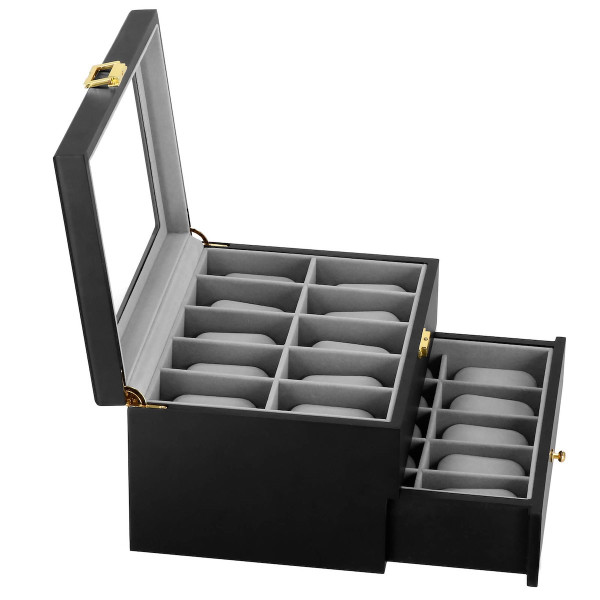 Szkatułka na zegarki 29x21,5x16 cm czarno-szary organizer