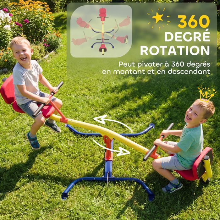 Altalena a dondolo per bambini - AIYAPLAY - Rotazione a 360 gradi - Sedili imbottiti - Acciaio - Età 3-12 anni - Multicolore