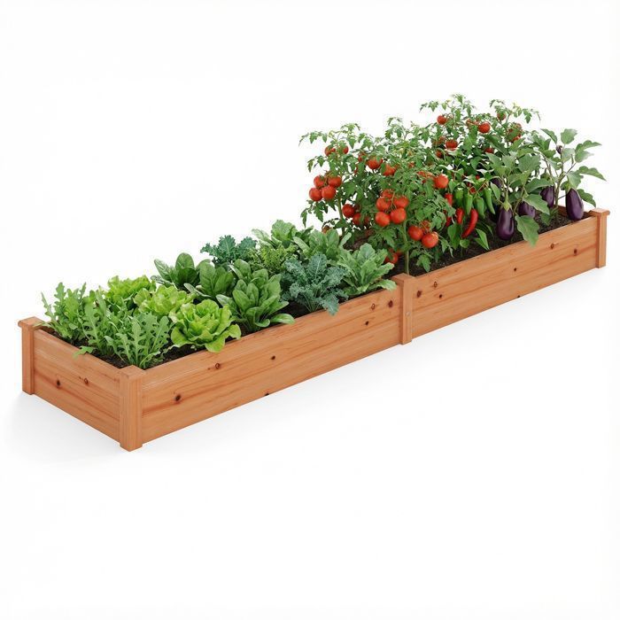 Huerto elevado de madera COSTWAY, 240 x 60 x 25 cm, 2 jardineras, base abierta, huerto para flores, hierbas y frutas, color naranja.