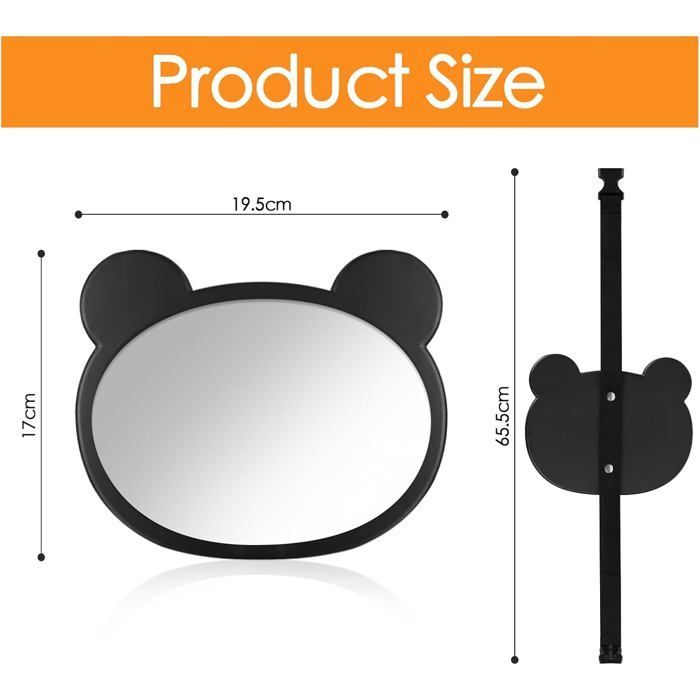 Miroir Voiture Bébé, Rétroviseur de Sécurité pour Siège Auto Arrière avec Sangle à Boucle Réglable, Essentiel Jeunes Parents