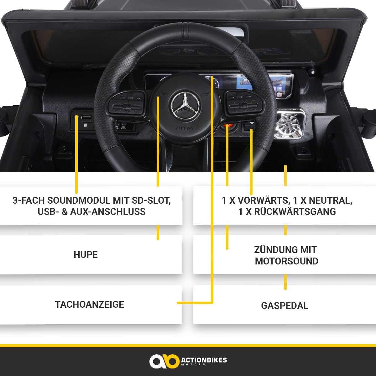 Actionbikes Motors Elektryczny samochód dziecięcy Mercedes Benz AMG G63 - Elektryczny samochód dziecięcy od 3 lat, ładowność 35 kg, (2 części), miękki rozruch - amortyzatory