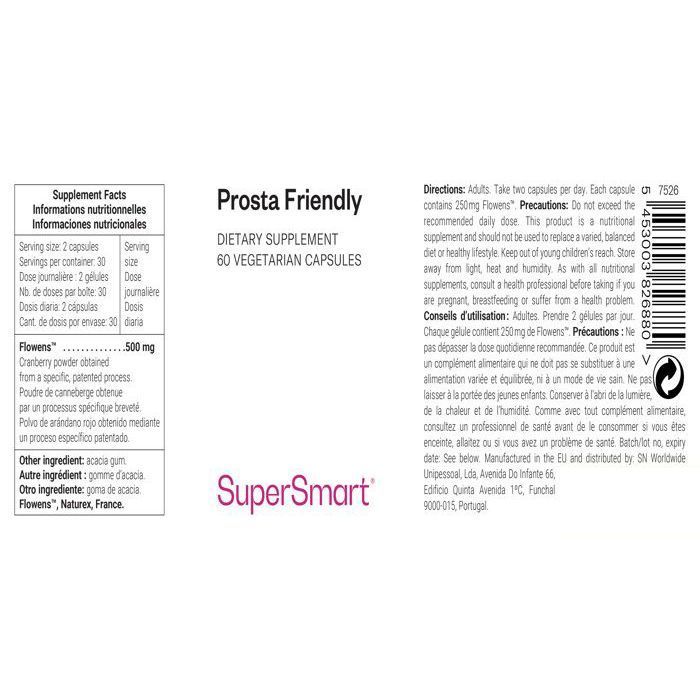 Prosta-Friendly - Pó de Cranberry - Ajuda a reduzir a incontinência - Conforto urinário - Suplemento alimentar - SuperSmart