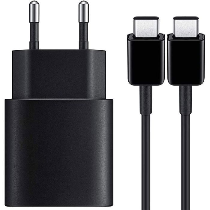 25-W-USB-C-Ladegerät + USB-C-Kabel für Samsung A15, A16, A17, A22, A36, A37, A53, A55, A56, A57 – Schwarz