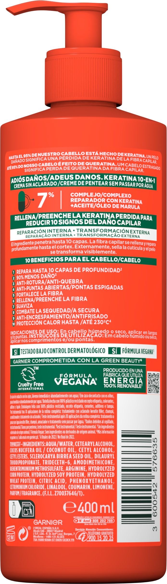 „Fructis 10-in-1“ nenuplaunamas kremas „Goodbye Damage“ su marulos aliejumi pažeistiems plaukams Plaukų aliejai ir procedūros