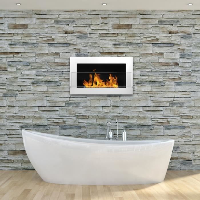 Chimenea de bioetanol - ASTRALIS - 65x40 cm - blanco brillante - acero - estilo moderno