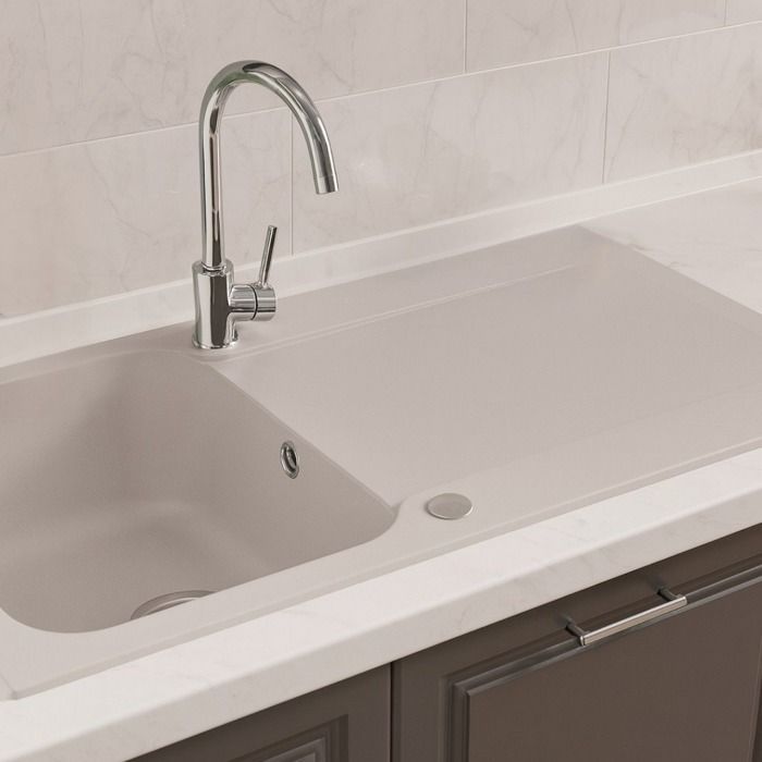 Lavabo liscio reversibile con 1 vasca e 1 gocciolatoio in resina - Grigio - Essebagno