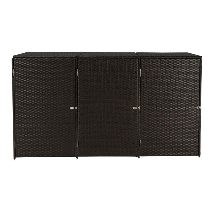 Copertura per 3 bidoni HWC-E25, copertura in polyrattan per 3 bidoni da 120 litri - marrone