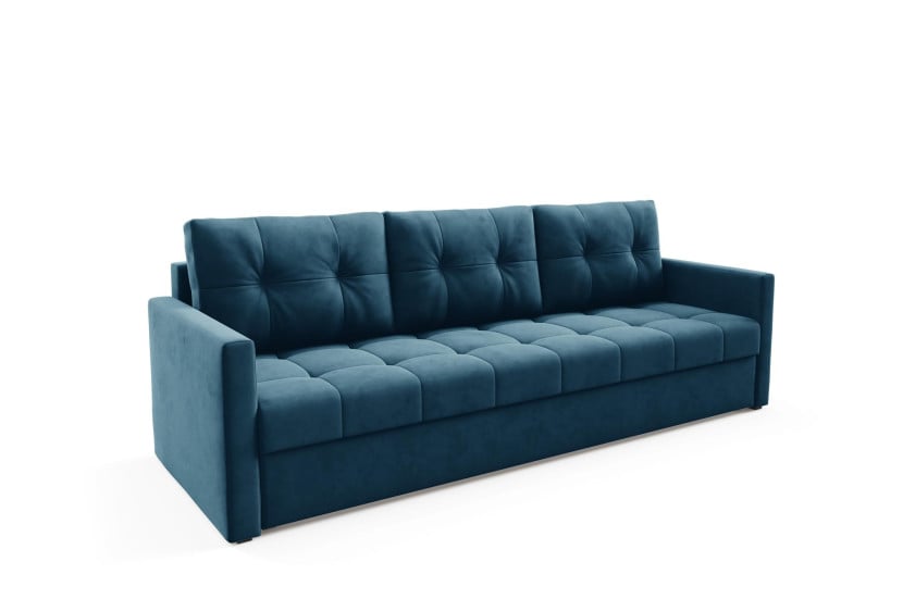 Elegancka sofa OLIVIA z funkcją spania pikowana Ciemno Niebieska automat DL