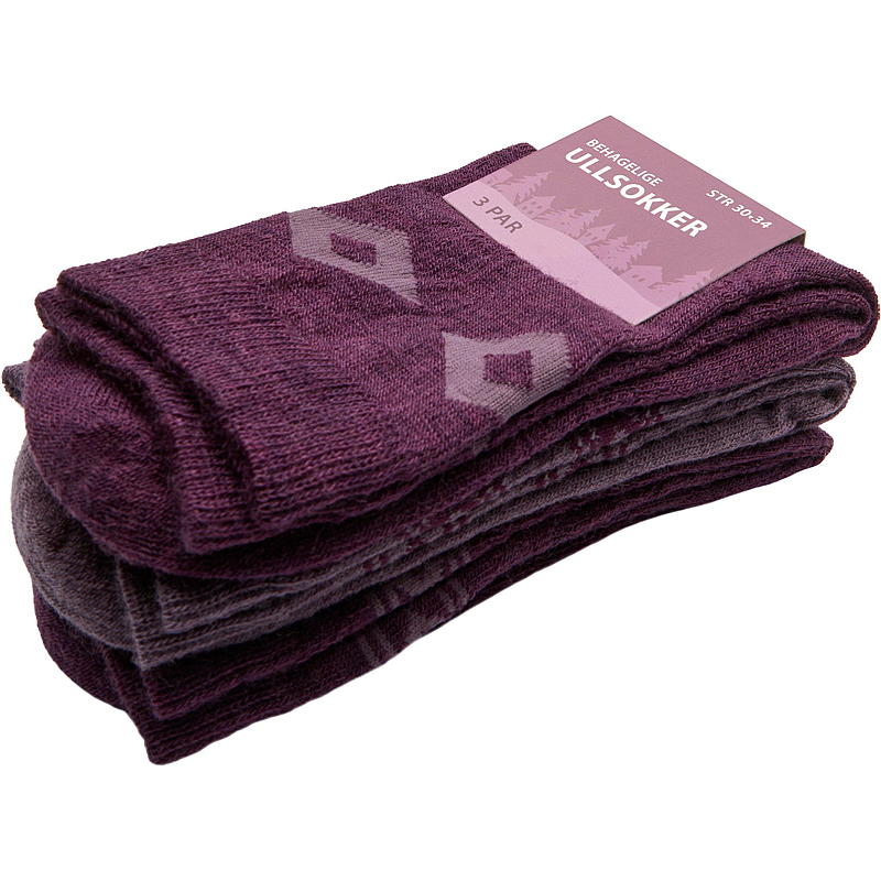Calcetines de lana, paquete de 3, tallas 25/29-35/39, color morado.