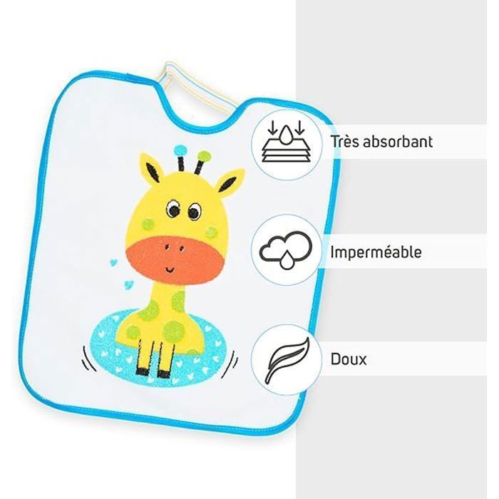 TI-TIN | Confezione da 4 bavaglini impermeabili in spugna per asilo nido | Set di 4 bavaglini con chiusura elastica | Animali | 12 mesi