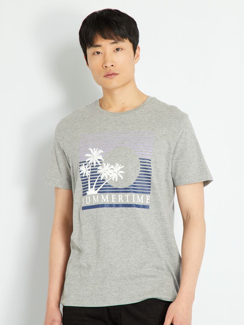 Camiseta de algodão estampada 'Holidaze' - Cinza