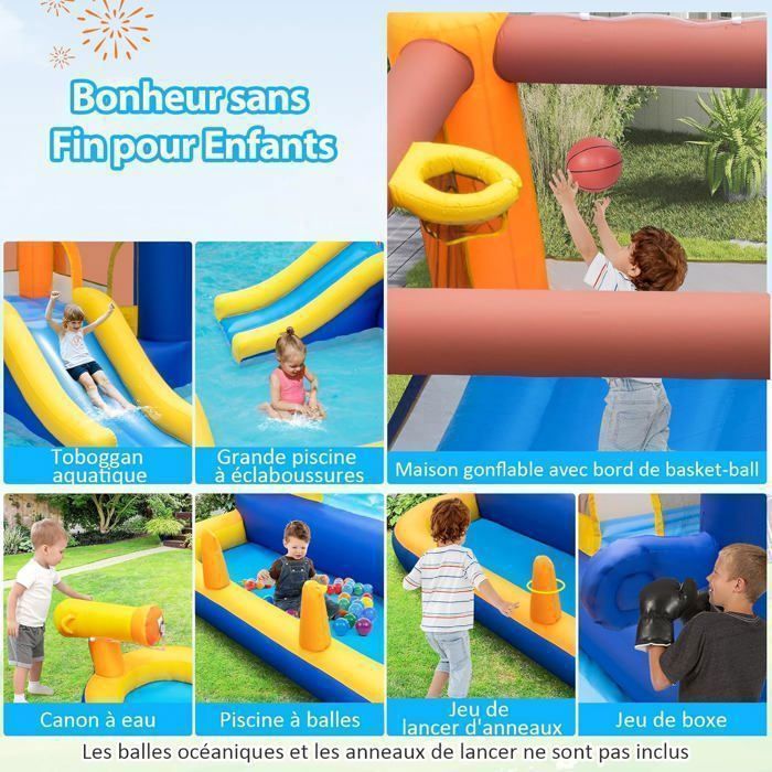 GOPLUS 7-in-1 Inflatable Castle for Children Ages 3-10, Water Play Area with Blower - Pool/Slide/Boxing Game/Water Cannon - Weight Capacity 45+45KG
